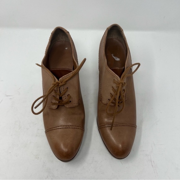 Franco Sarto Izaro Leather Lace Up Oxford Heels Booties Brown Tan Women’s US 8M - Picture 2 of 12